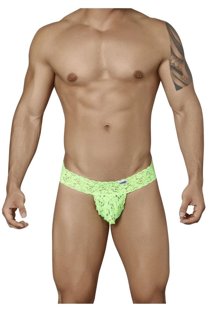 Clever Moda CandyMan 99315X Peek A Boo Lace Thongs Color Hot Green