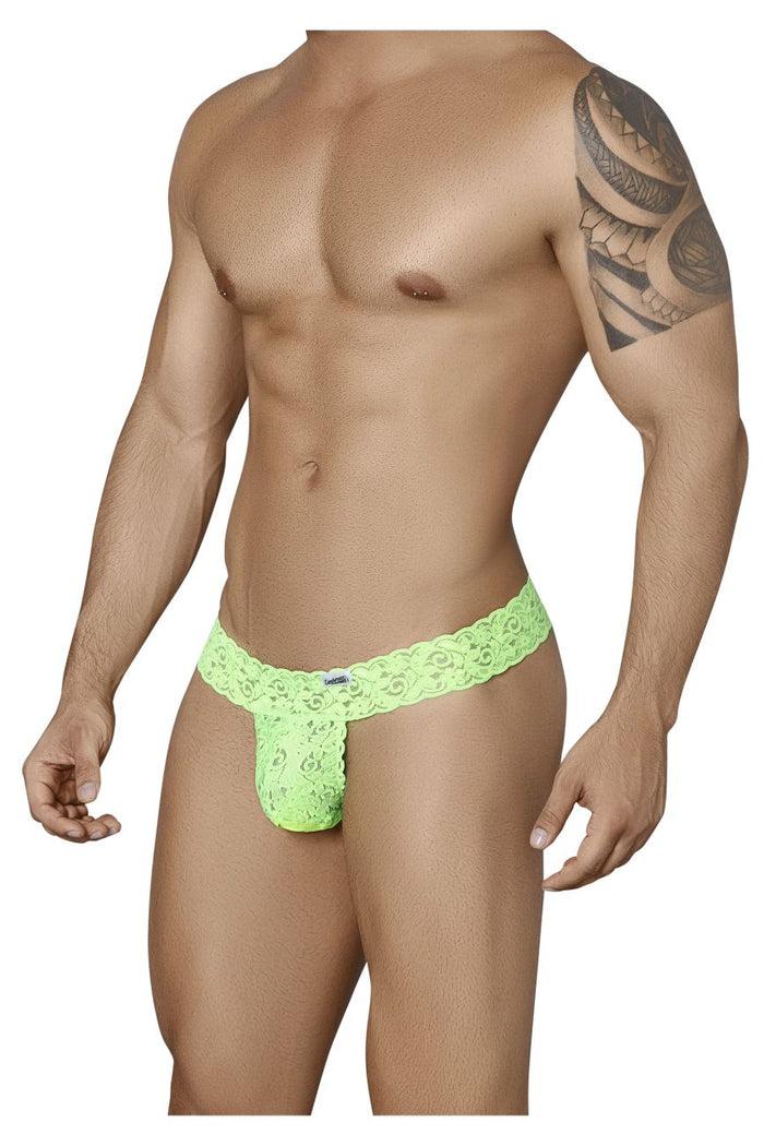 Clever Moda CandyMan 99315X Peek A Boo Lace Thongs Color Hot Green
