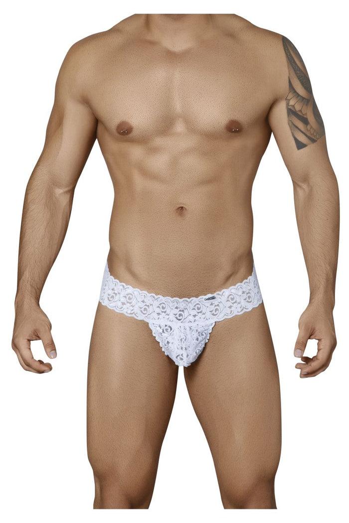 Clever Moda CandyMan 99315X Peek A Boo Lace Thongs Color White