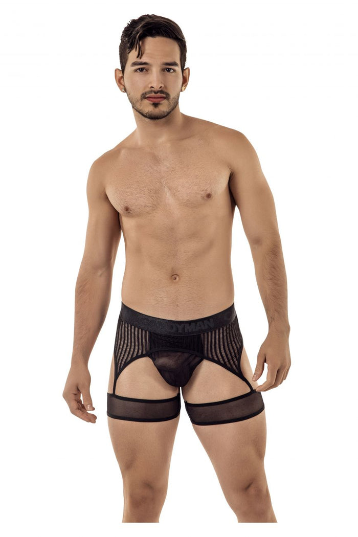 Clever Moda CandyMan 99403 Stripes Gaterbelt Thongs Color Black