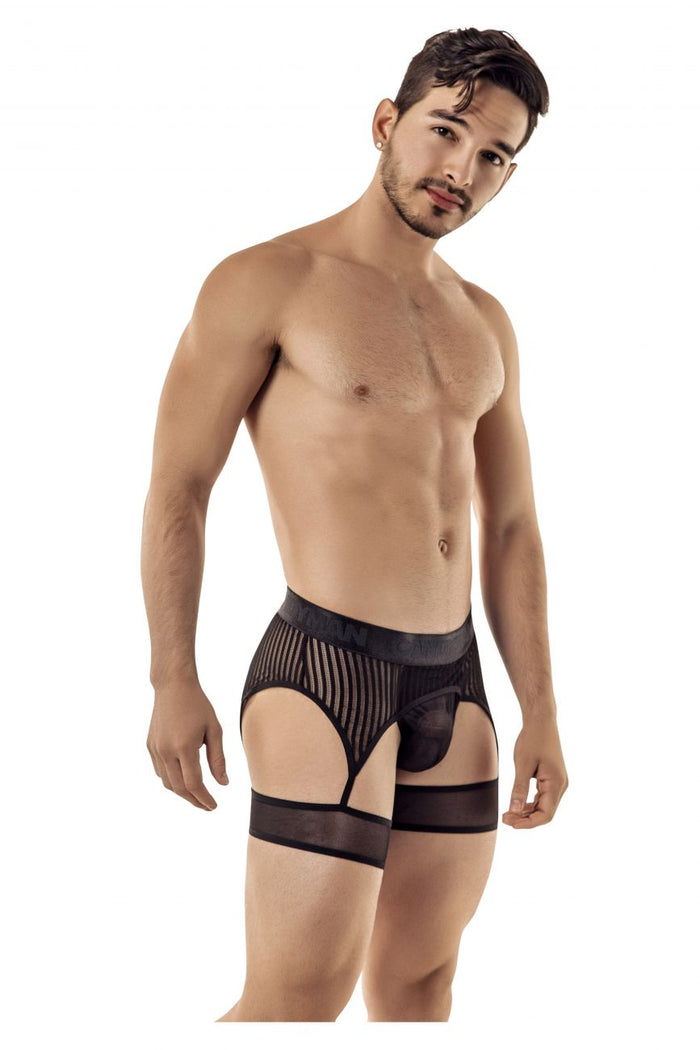 Clever Moda CandyMan 99403 Stripes Gaterbelt Thongs Color Black