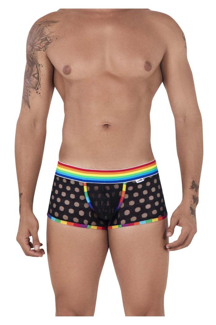 Clever Moda CandyMan 99511X Polka Mesh Trunks Color Black-Rainbow
