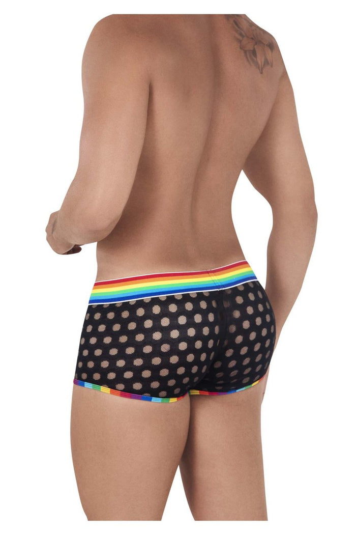 Clever Moda CandyMan 99511X Polka Mesh Trunks Color Black-Rainbow