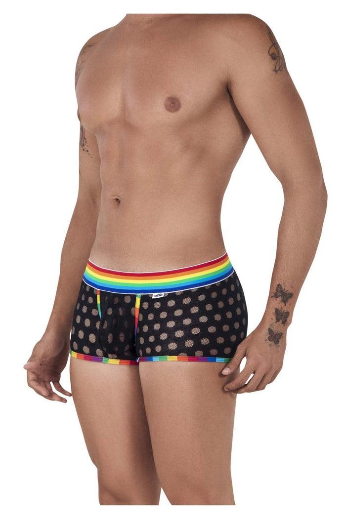 Clever Moda CandyMan 99511X Polka Mesh Trunks Color Black-Rainbow