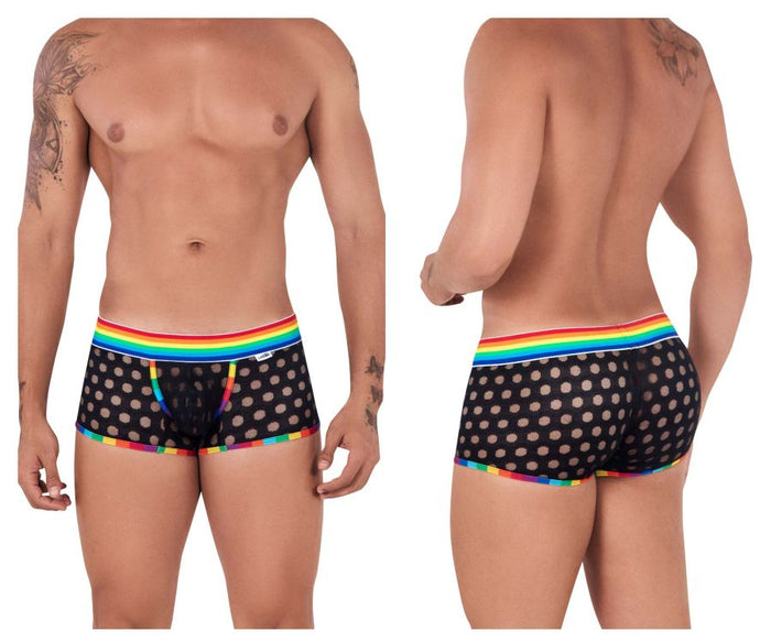 clever moda CandyMan 99511X Polka Mesh Trunks Color Black-Rainbow