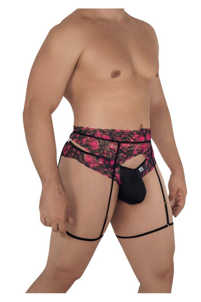 Clever Moda CandyMan 99576X Lace Garter Thongs Color Black Print