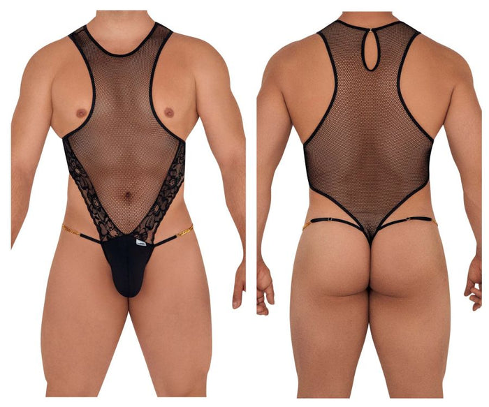 clever moda CandyMan 99584X Mesh-Lace Bodysuit Color Black