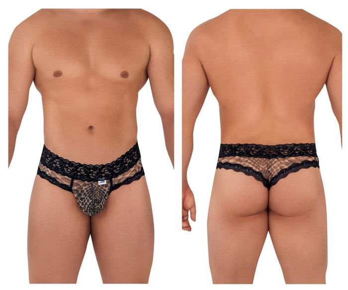 clever moda CandyMan 99596X Mesh-Lace Thongs Color Snake Print