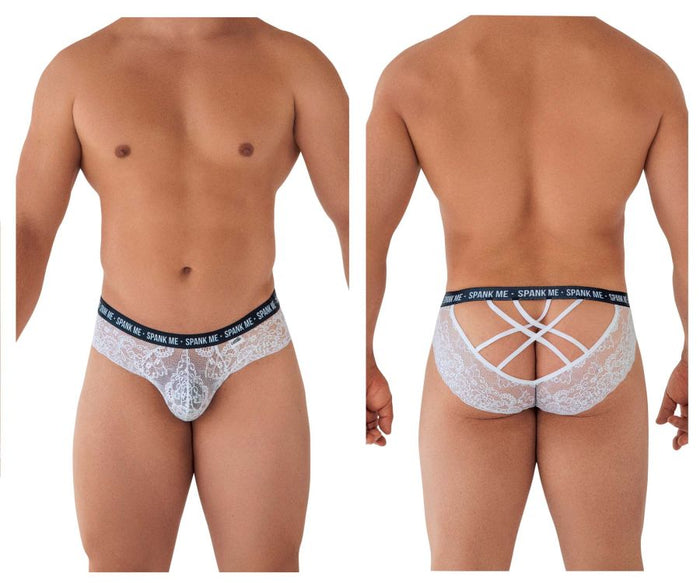 clever moda CandyMan 99615X Spank Me Lace Briefs Color White