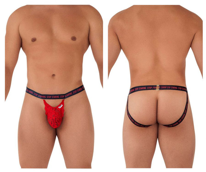 clever moda CandyMan 99619 Stop Staring Lace Jockstrap Color Red
