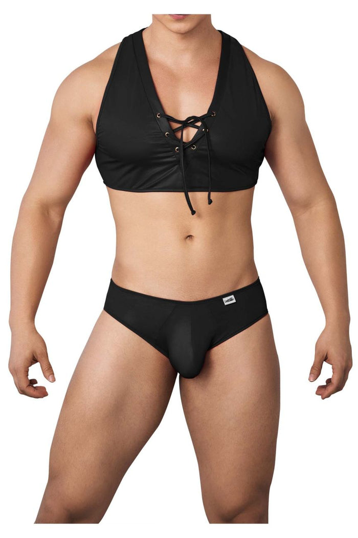 Clever Moda CandyMan 99628X Top And Brief Two Piece Set Color Black