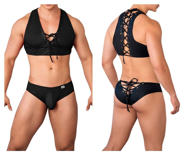 clever moda CandyMan 99628X Top and Brief Two Piece Set Color Black