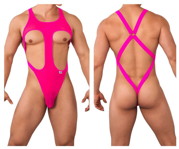 clever moda CandyMan 99643X Mesh Bodysuit Color Hot Pink