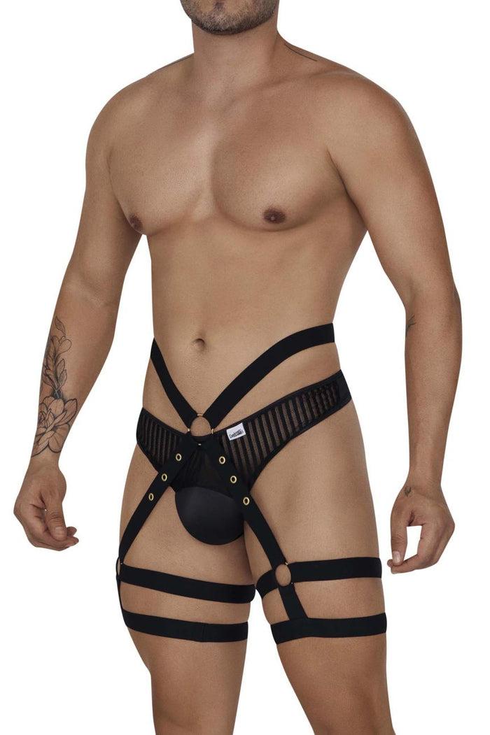 Clever Moda CandyMan 99676 Garter Thongs Two Piece Set Color Black