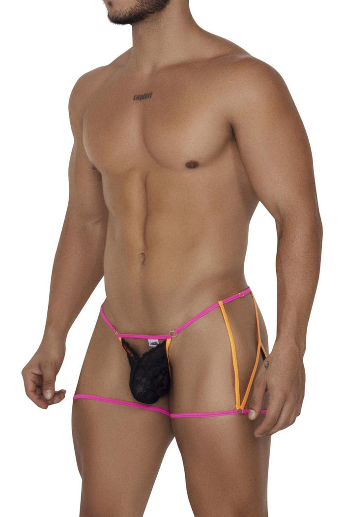 Clever Moda CandyMan 99678 Garter Thongs Color Neon-Black