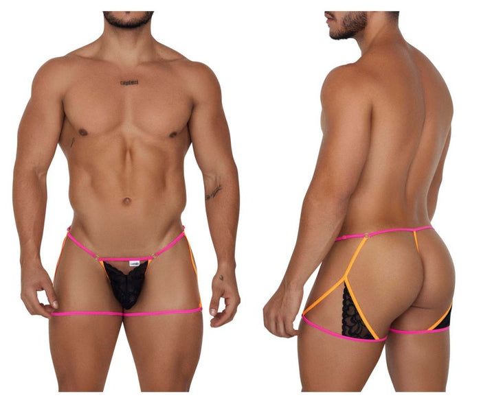 clever moda CandyMan 99678 Garter Thongs Color Neon-Black