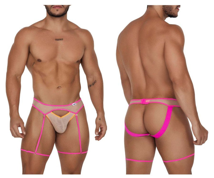 clever moda CandyMan 99687 Garter Jock Two Piece Set Color Beige-Neon