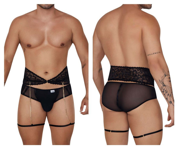 clever moda CandyMan 99703X Garter Briefs Two Piece Set Color Black