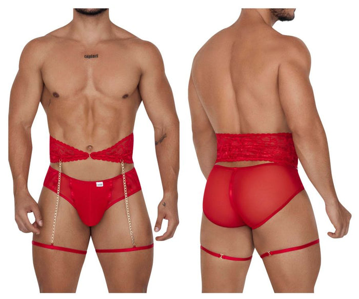 clever moda CandyMan 99703X Garter Briefs Two Piece Set Color Red