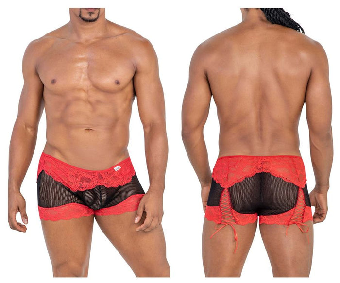 clever moda CandyMan 99779 Mesh Lace Trunks Color Black-Red