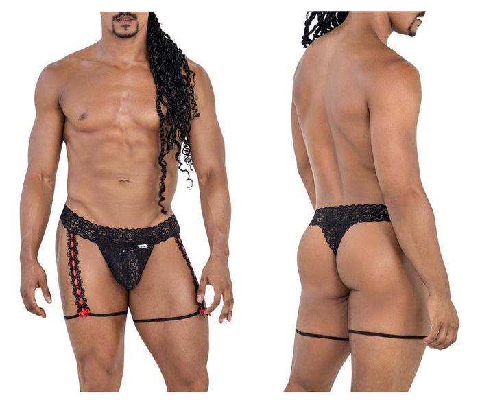 clever moda CandyMan 99803 Lace Garter Thongs Color Black