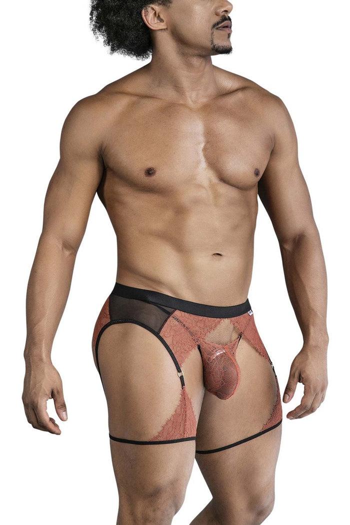 Clever Moda CandyMan 99854 Lace-Garter Outfit Color Black-Terracotta