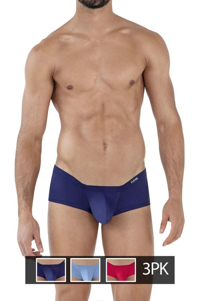 Clever Moda Clever 229929 3PK Australian Latin Trunks Color Red-Blue-Dark Blue
