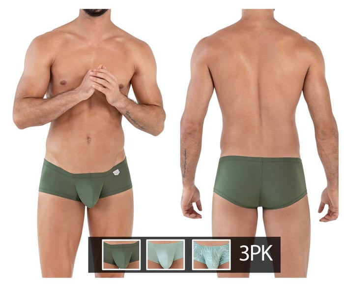 Clever Moda Clever 229934 3PK Australian Latin Trunks Color Olive Green-Dark Green-Green