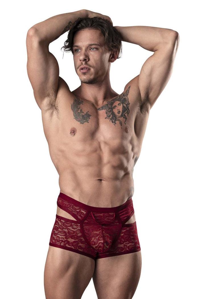Clever Moda Male Power 126-289 Lucifer Cut Out Short Color Burgundy