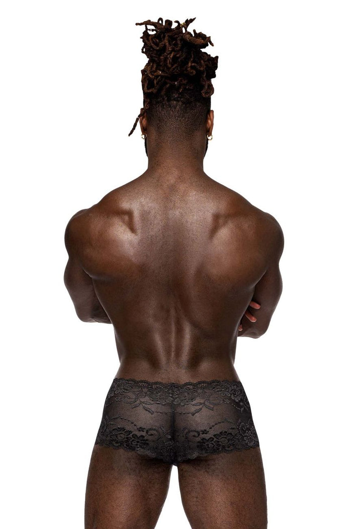 Clever Moda Male Power 127-280 Sassy Lace Mini Short Sheer Pouch Color Black