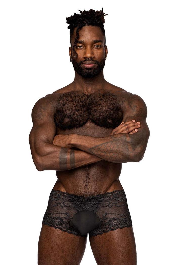 Clever Moda Male Power 127-280 Sassy Lace Mini Short Sheer Pouch Color Black