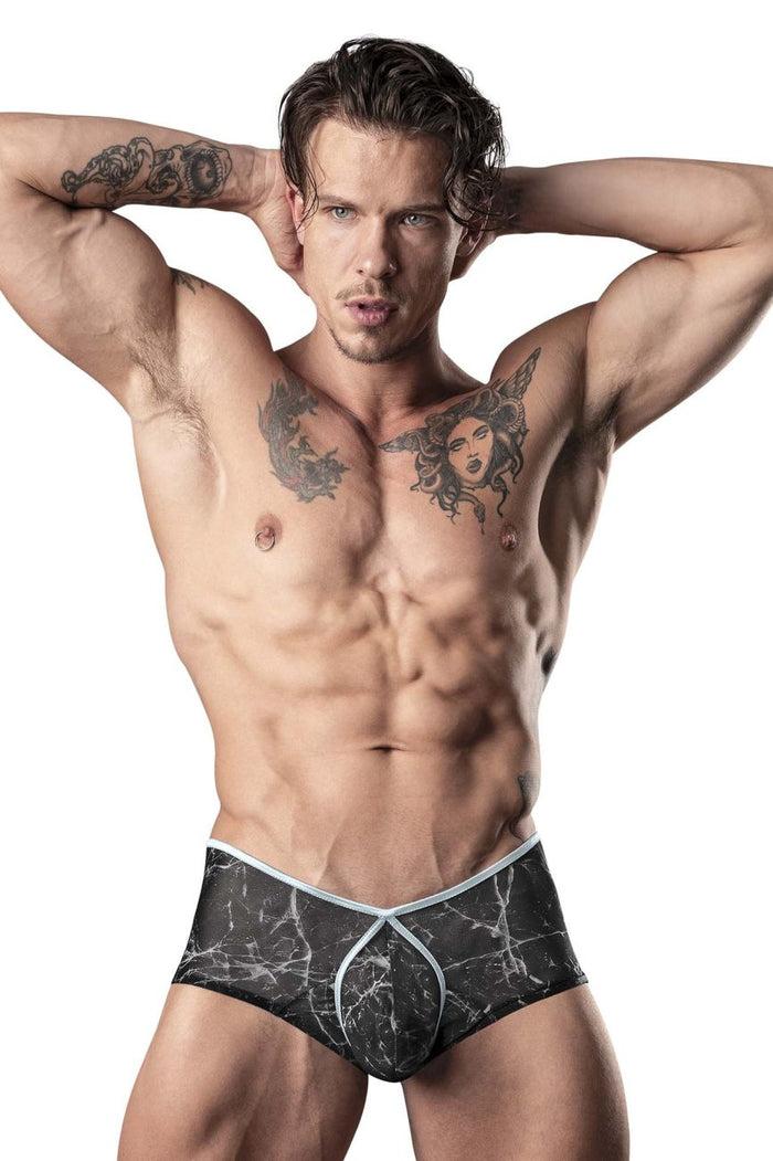 Clever Moda Male Power 130-290 Marble Mesh Micro Mini Short Color Black