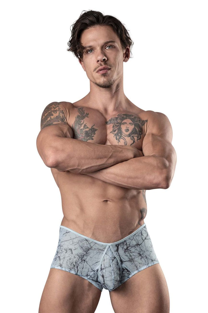 Clever Moda Male Power 130-290 Marble Mesh Micro Mini Short Color Light Blue