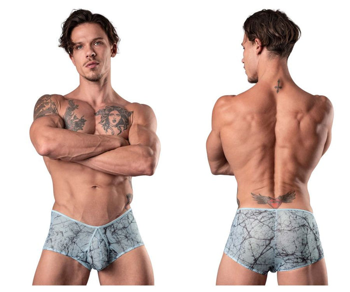 clever moda Male Power 130-290 Marble Mesh Micro Mini Short Color Light Blue