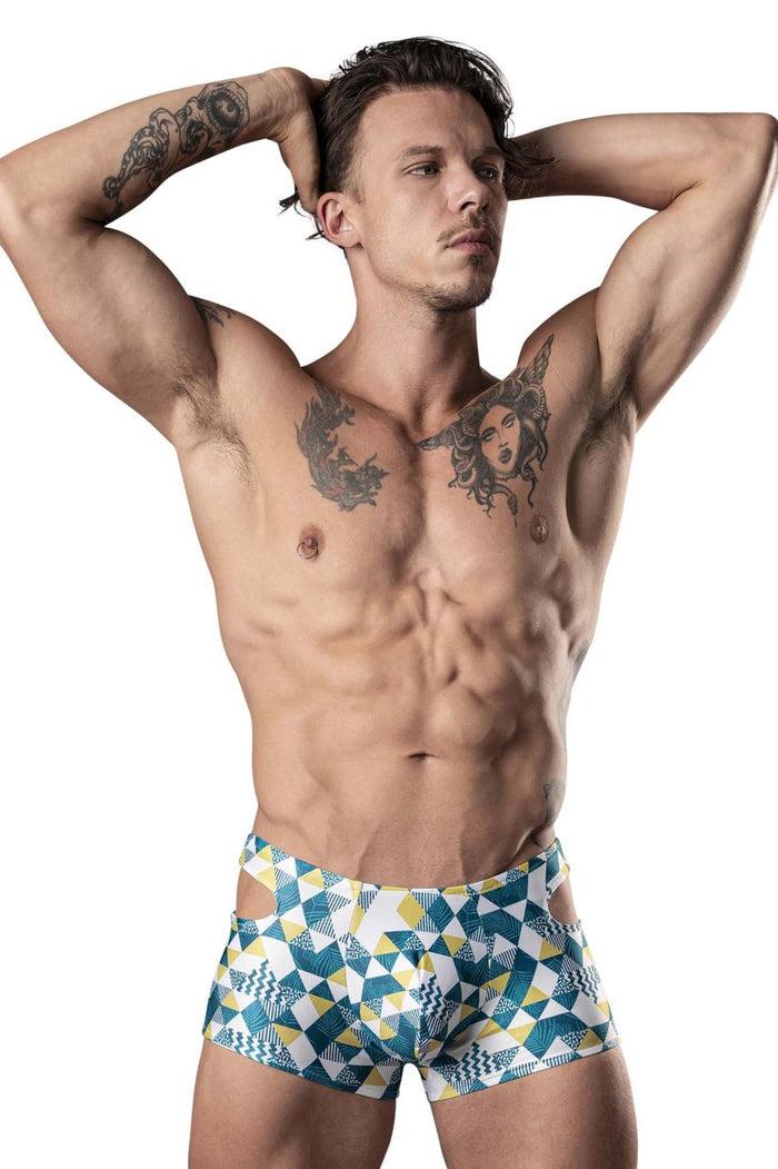 Clever Moda Male Power 141-292 Cut It Out Cut Out Mini Short Color Blue-Green-White