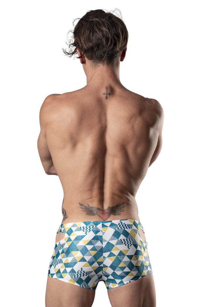 Clever Moda Male Power 141-292 Cut It Out Cut Out Mini Short Color Blue-Green-White