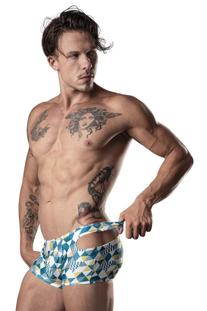 Clever Moda Male Power 141-292 Cut It Out Cut Out Mini Short Color Blue-Green-White