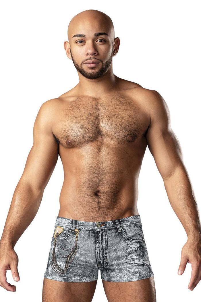 Clever Moda Male Power 145-286 Dirty Denim Mini Short Color Denim Print