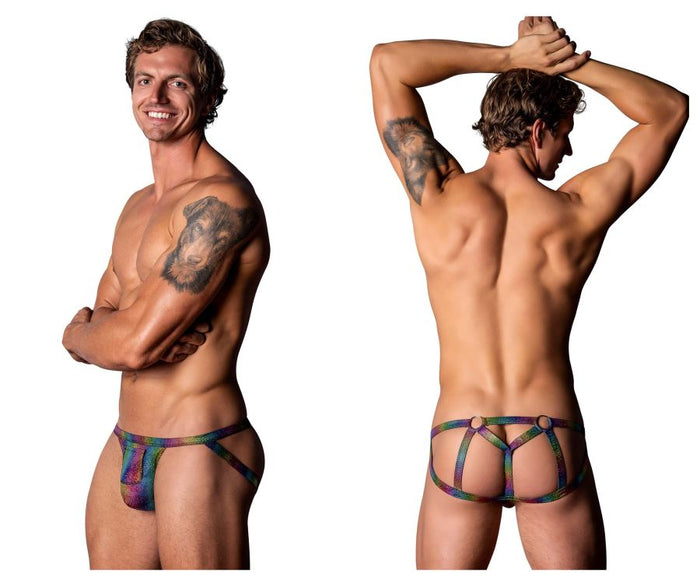 clever moda Male Power 347-297 Pack N Play Jock with Front Condom Pouch Color Rainbow