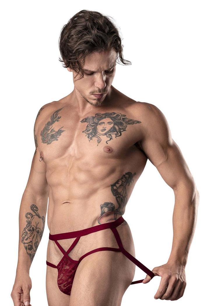 Clever Moda Male Power 394-289 Lucifer Strappy Jock Color Burgundy