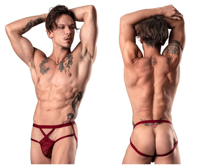 clever moda Male Power 394-289 Lucifer Strappy Jock Color Burgundy