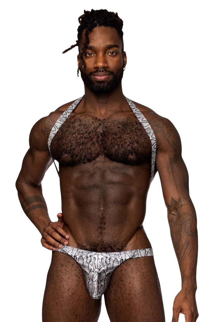 Clever Moda Male Power 404-282 S-naked Shoulder Sling Harness Thong Color Silver-Black