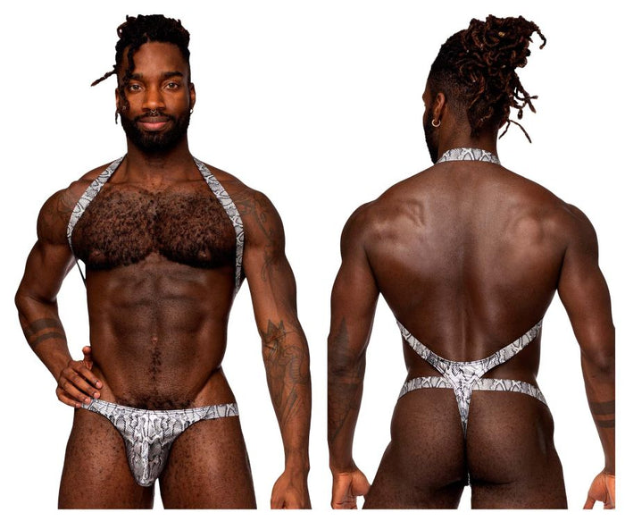 clever moda Male Power 404-282 S-naked Shoulder Sling Harness Thong Color Silver-Black