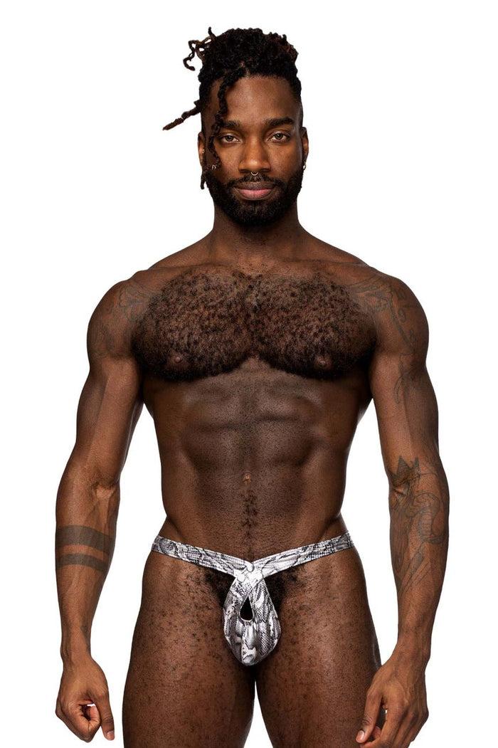 Clever Moda Male Power 409-282 S-naked Criss Cross Thong Color Silver-Black