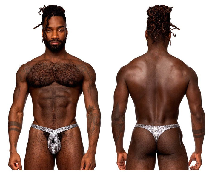 clever moda Male Power 409-282 S-naked Criss Cross Thong Color Silver-Black