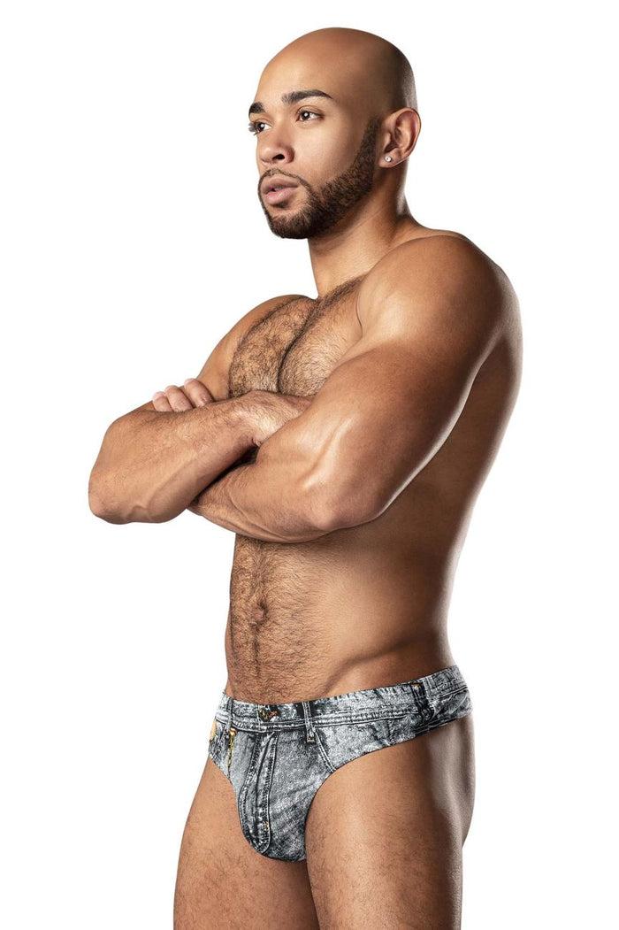 Clever Moda Male Power 440-286 Dirty Denim Thong Color Denim Print