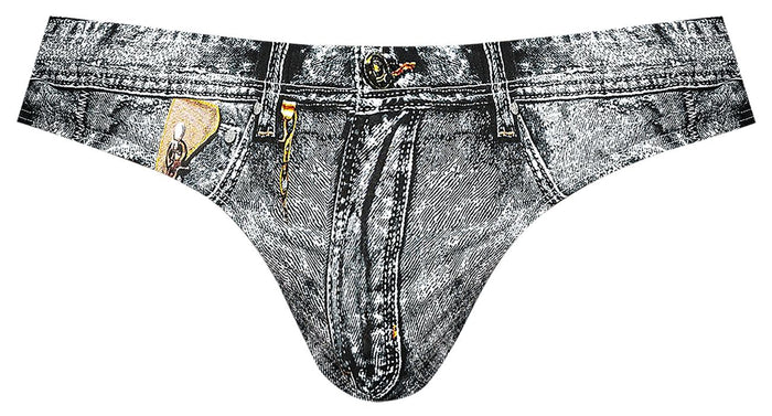 Clever Moda Male Power 440-286 Dirty Denim Thong Color Denim Print