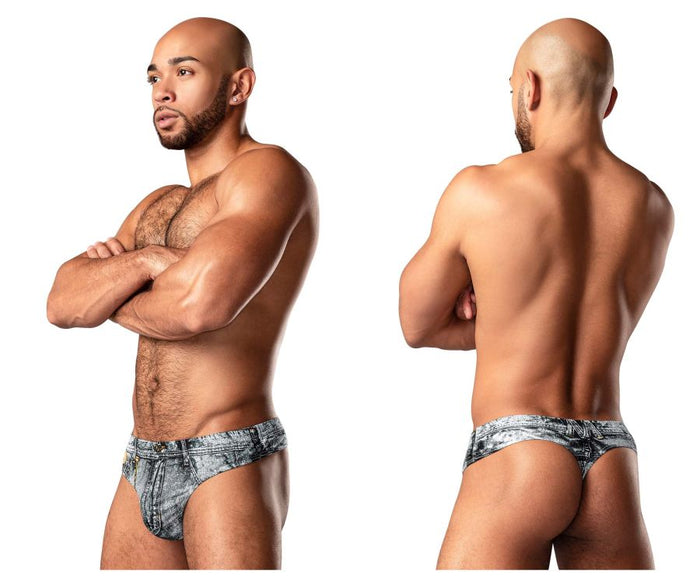 clever moda Male Power 440-286 Dirty Denim Thong Color Denim Print