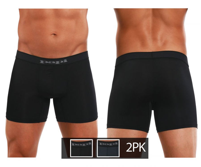 Clever Moda Papi 626185-962 Cool2 2PK Solid Boxer Briefs Color Black-Gray