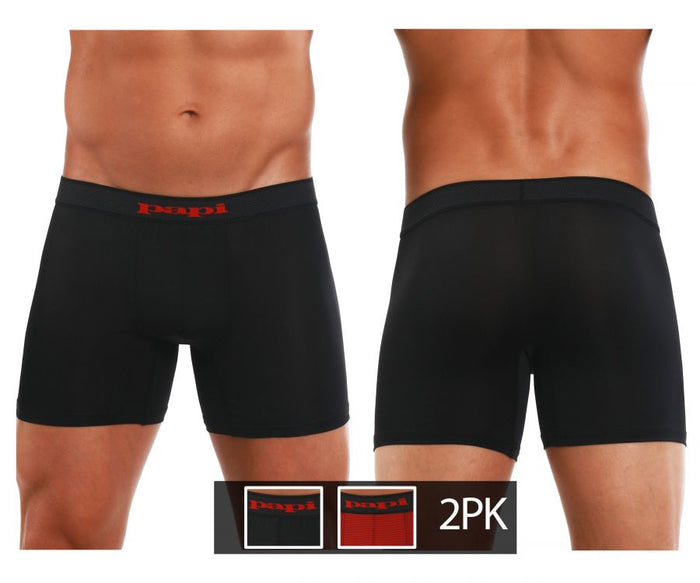 clever moda Papi 626185-982 Cool2 2PK Solid Boxer Briefs Color Black-Red
